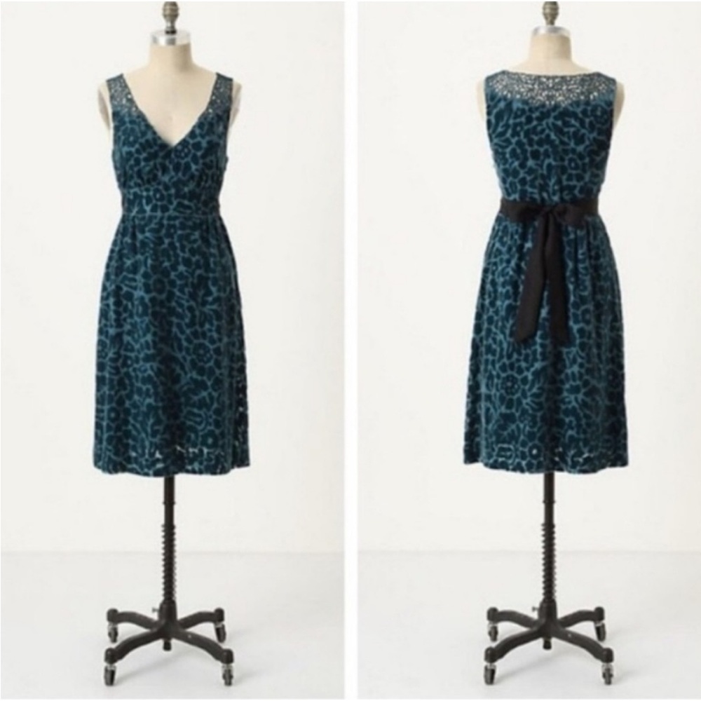 Anthropologie Moulinette Soeurs "Matilija" Silk Rayon Velvet Floral Dress New 4